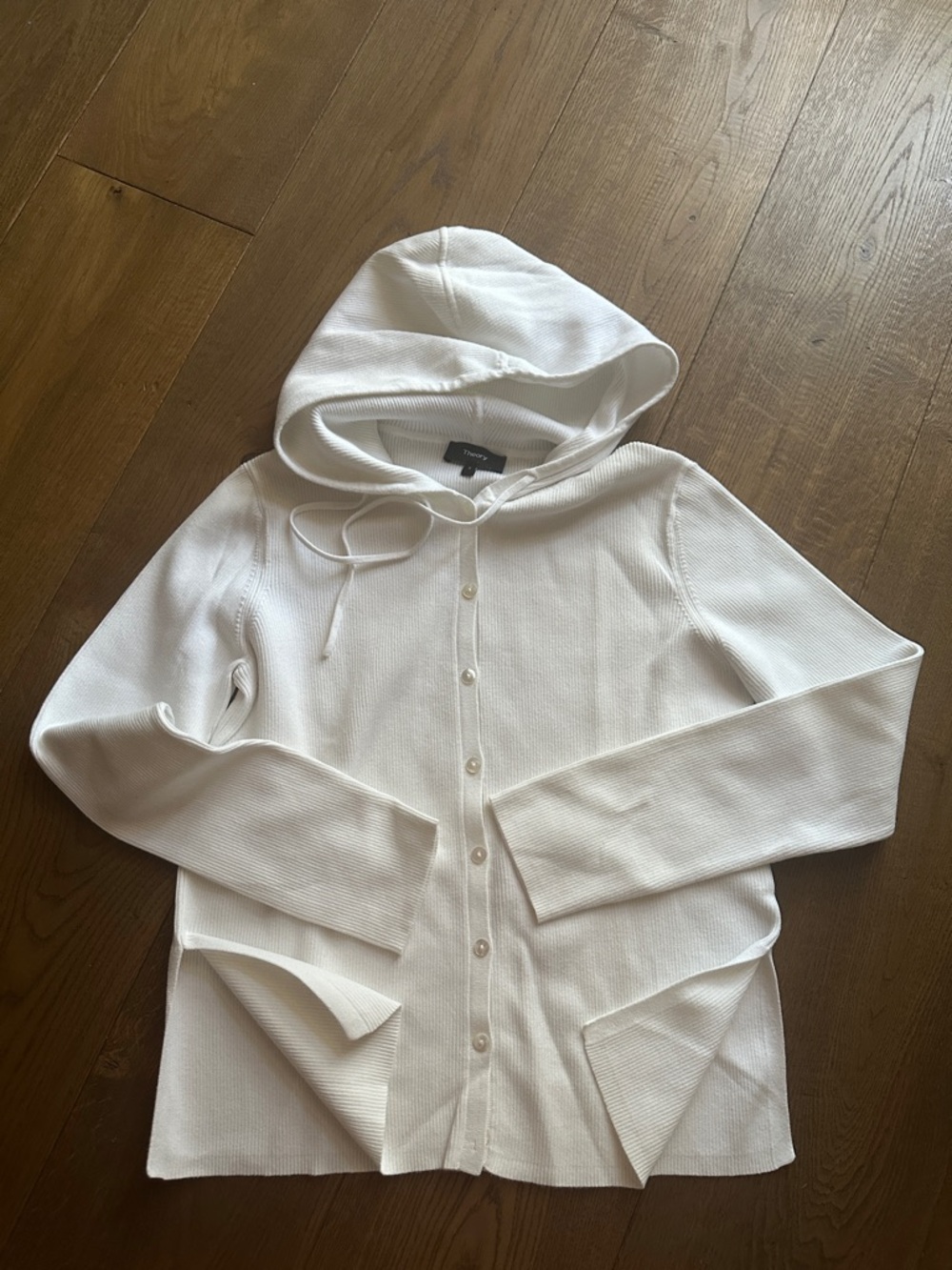 Theory Cream Button-Up Hooded Cardigan